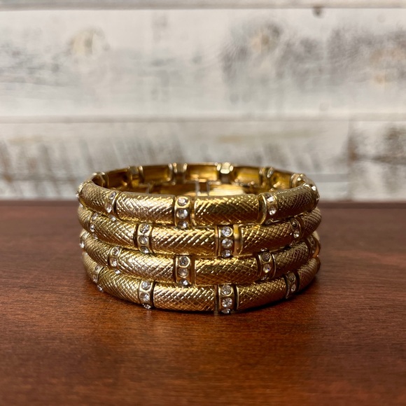 Vintage Exotic Snake Gem Bling Accents Bangle Bracelet Stretch Statement Retro - Picture 5 of 8